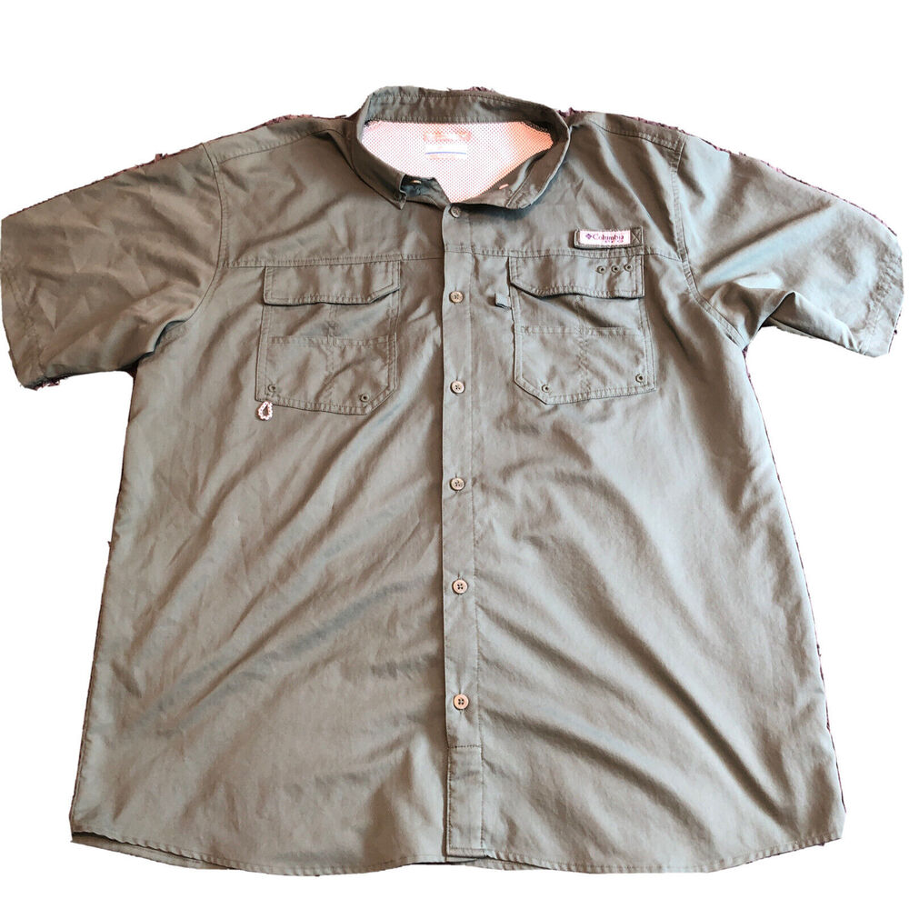 Columbia PFG Men's XL Green Short Sleeve Fishing Button Up Shirt Omni Shade